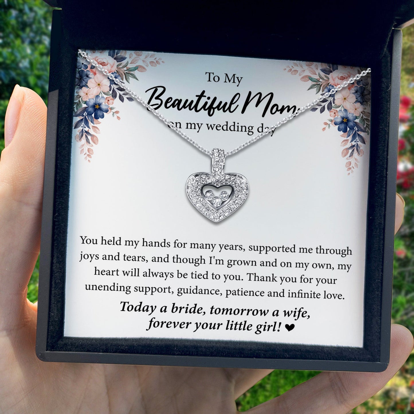 To My Beautiful Mom on My Wedding Day - Tryndi Floating Heart Necklace-4