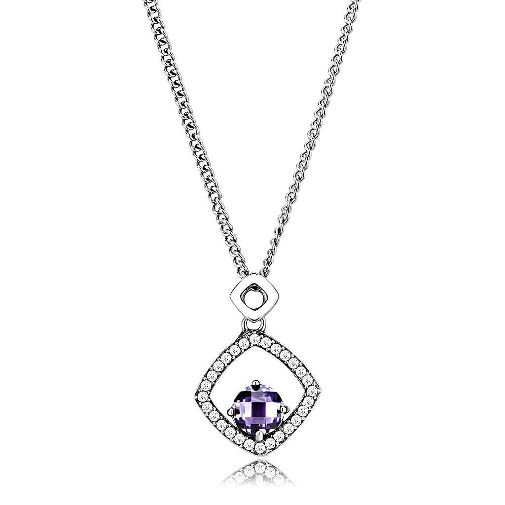 DA229 - High polished (no plating) Stainless Steel Chain Pendant with AAA Grade CZ in Amethyst-0