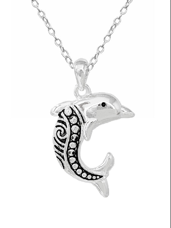 SEALIFE THEME METAL FILIGREE NECKLACE - DOLPHIN-0