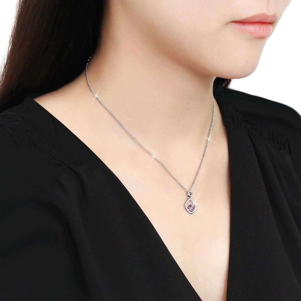 DA229 - High polished (no plating) Stainless Steel Chain Pendant with AAA Grade CZ  in Amethyst-2