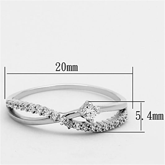 TS144 - Rhodium 925 Sterling Silver Ring with AAA Grade CZ  in Clear-1