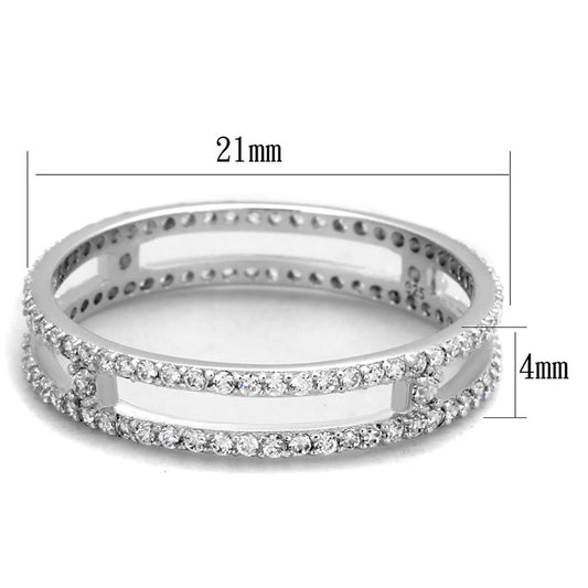 TS434 - Rhodium 925 Sterling Silver Ring with AAA Grade CZ  in Clear-1