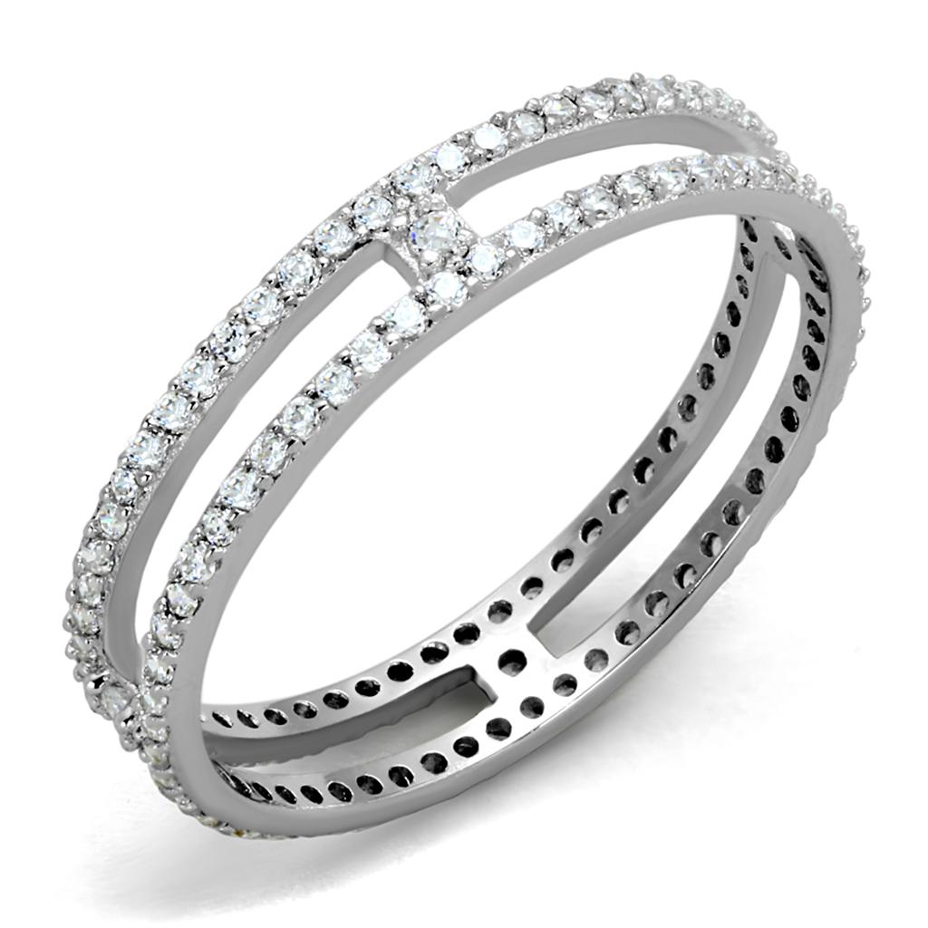 TS434 - Rhodium 925 Sterling Silver Ring with AAA Grade CZ  in Clear-4