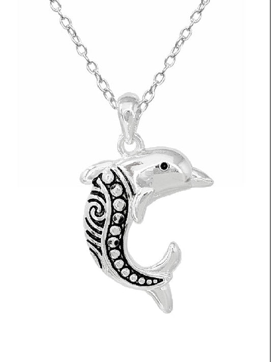 SEALIFE THEME METAL FILIGREE NECKLACE - DOLPHIN-0