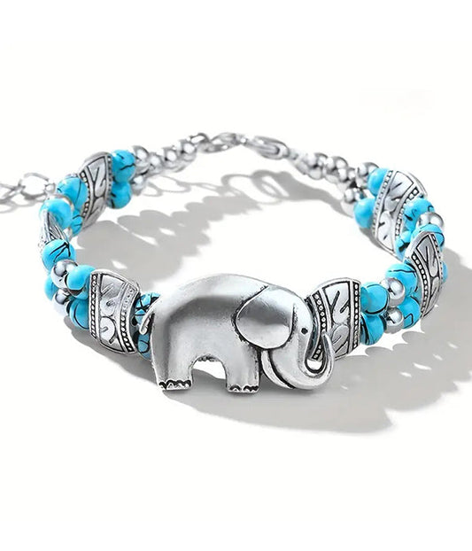 ELEPHANT AND TURQUOISE CHAIN BRACELET-0